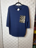 Navy-Leopard Top