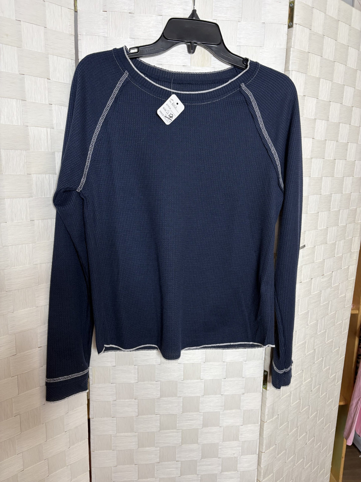 Navy Waffle Knit Top