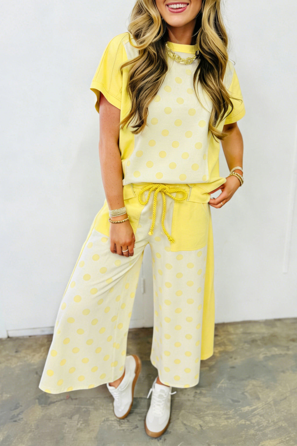 Yellow-White Polka Dot Set
